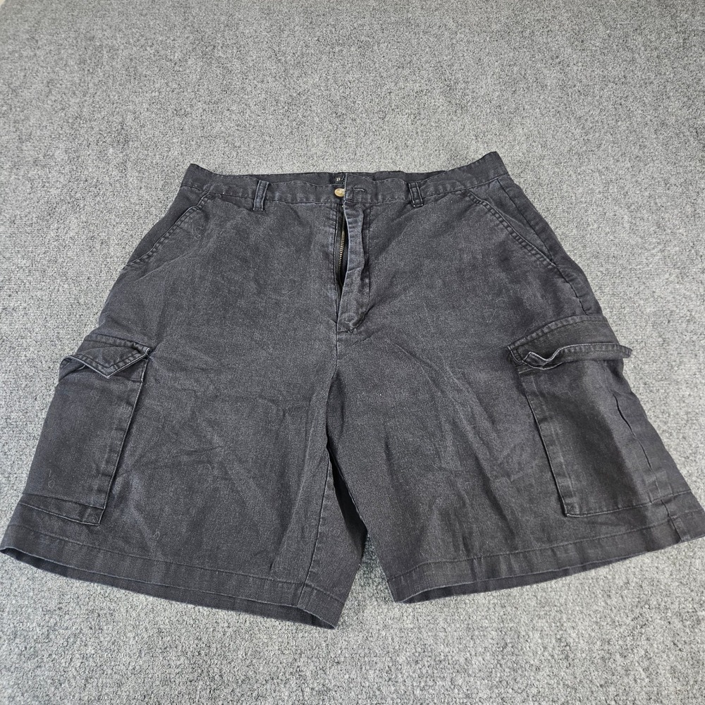 Banana Jack Mens Cargo Shorts Black Ramie Cotton Blend Size 34 Utility Outdoor